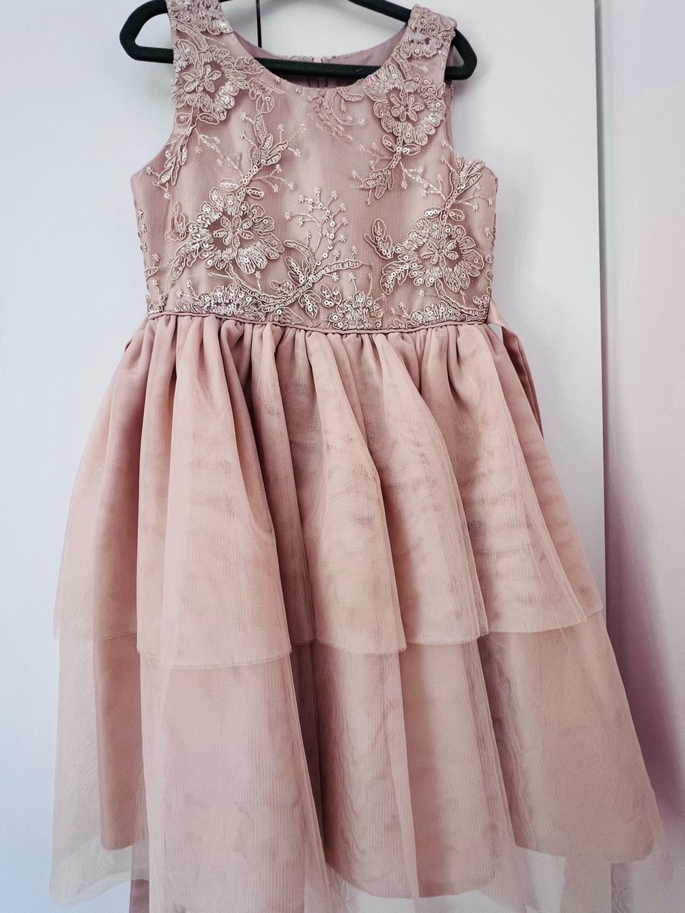 Girls' Blush Pink Floral Embroidered Party Dress